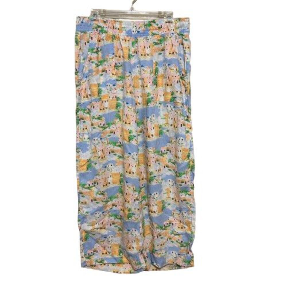 Cynthia Rowley Linen Blend Wide Leg Pull On Pants Large Greek Island Coastal